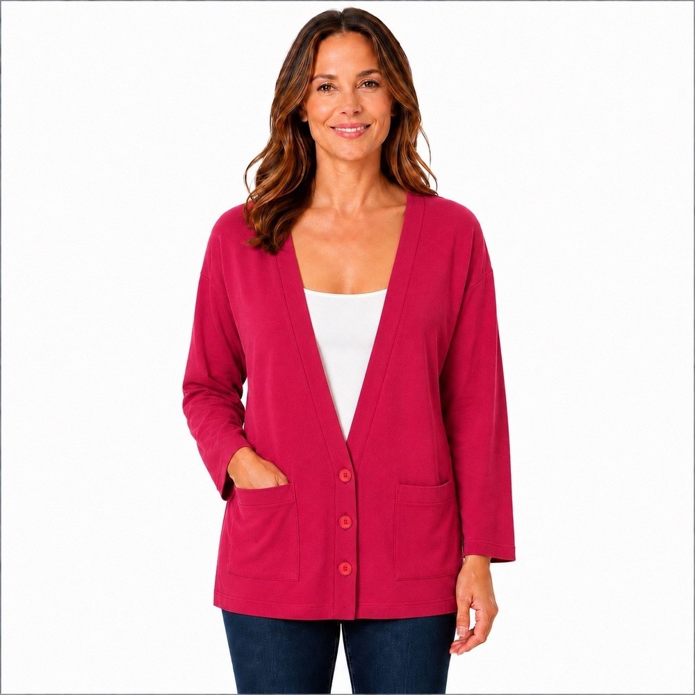 Vintage Garland Red Button Sweater Cardigan Raglan Sleeve Pockets Made in USA L